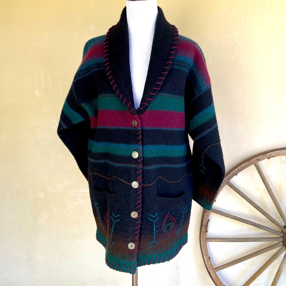 WOOLRICH Rugged Outdoorwear Wool Western Southwestern Whipstitch Warm Jacket USA